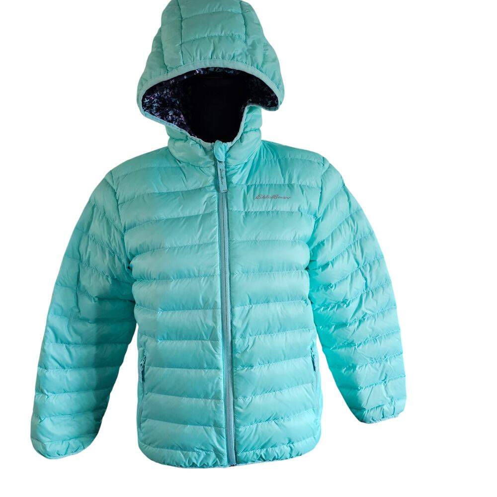 Eddie Bauer Reversible Down Jacket Mint Green / Floral Girls size 14-16